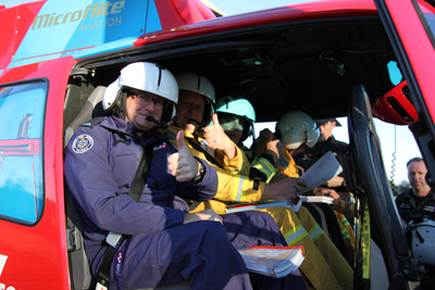 CFA members in a helicopter