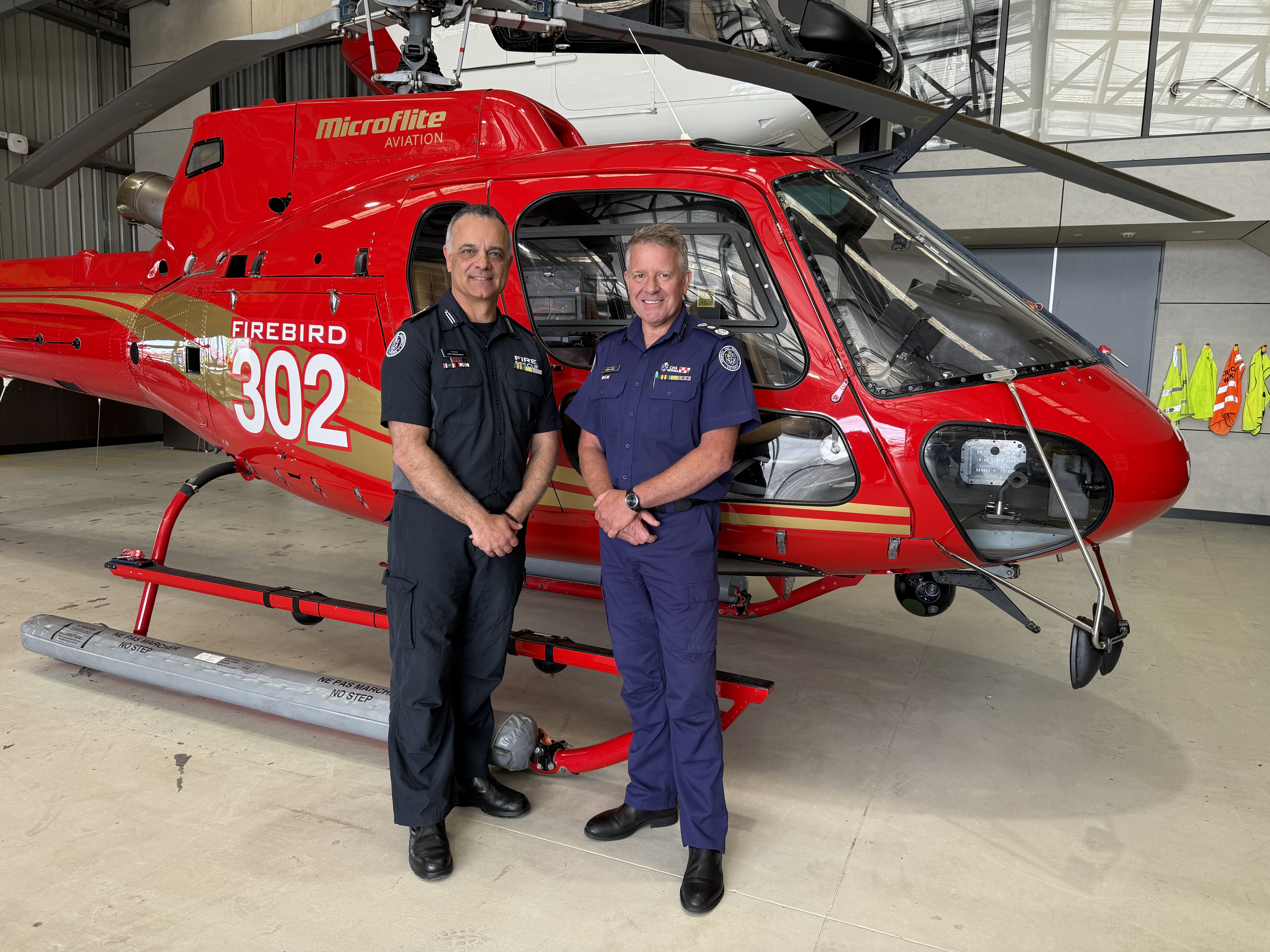 CFA Chief Officer Garry Cook with CFA Commander - Manager Aviation & Chief Remote Pilot RPAS John Katakouzinos