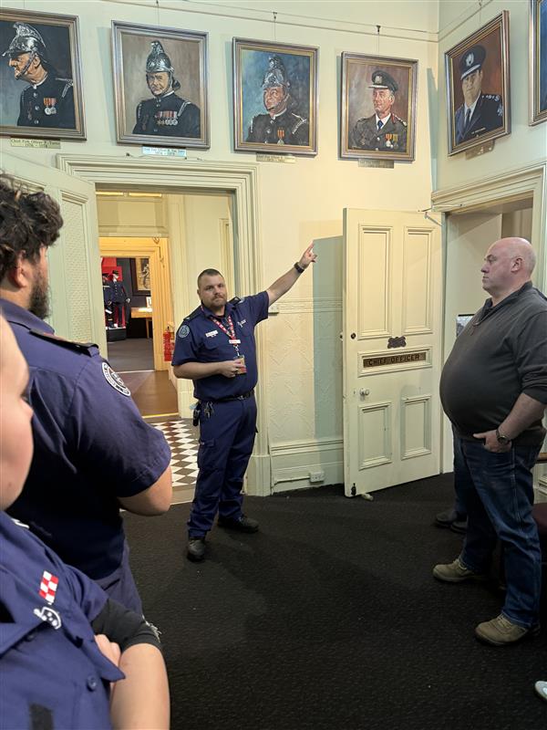 Tim Hughes, president of Victoria's Fire Services Museum giving a tour