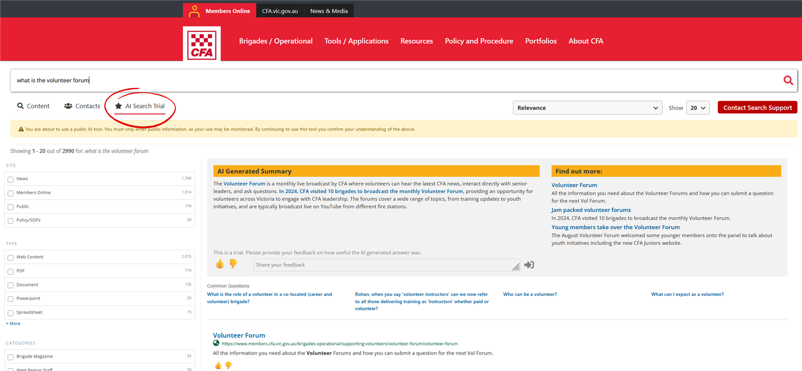 Generative AI being used in Members Online search