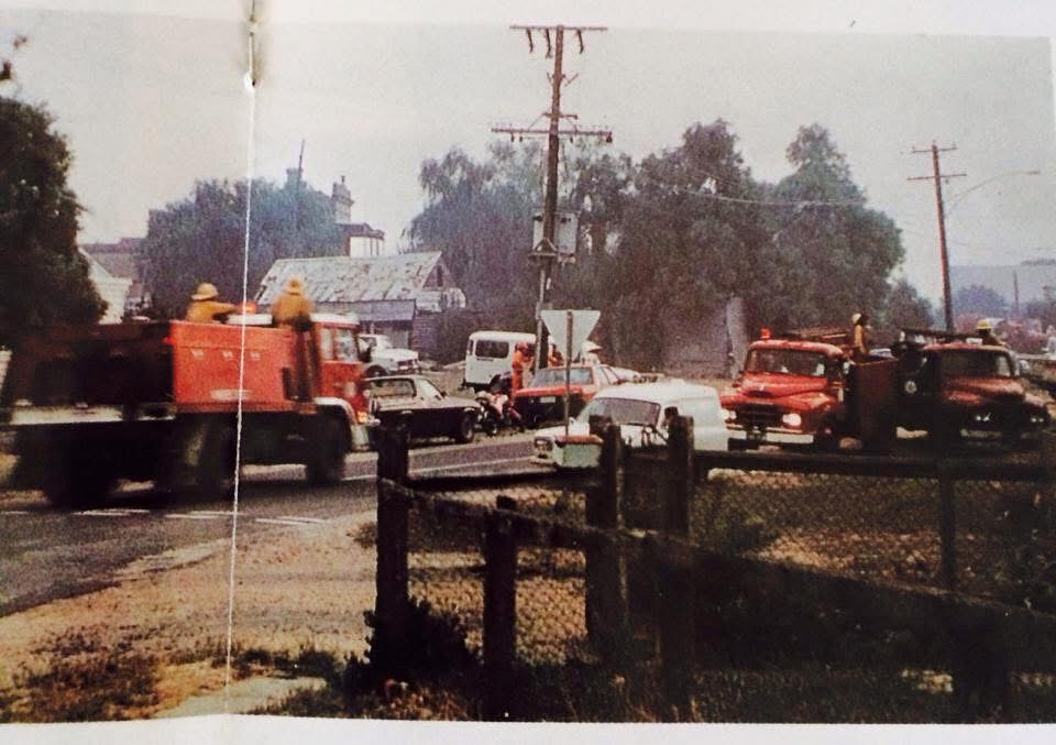Fire trucks retreating into Talbot. Photo by Tim Fitzgerald