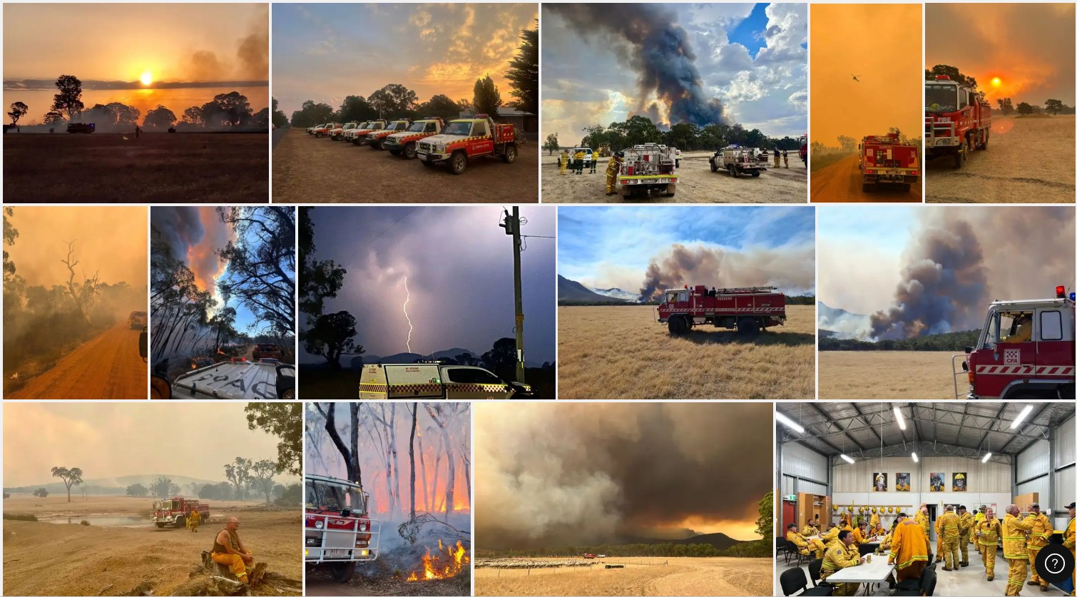 A collection of photos taken by various CFA brigades showing the Grampians fires 2025