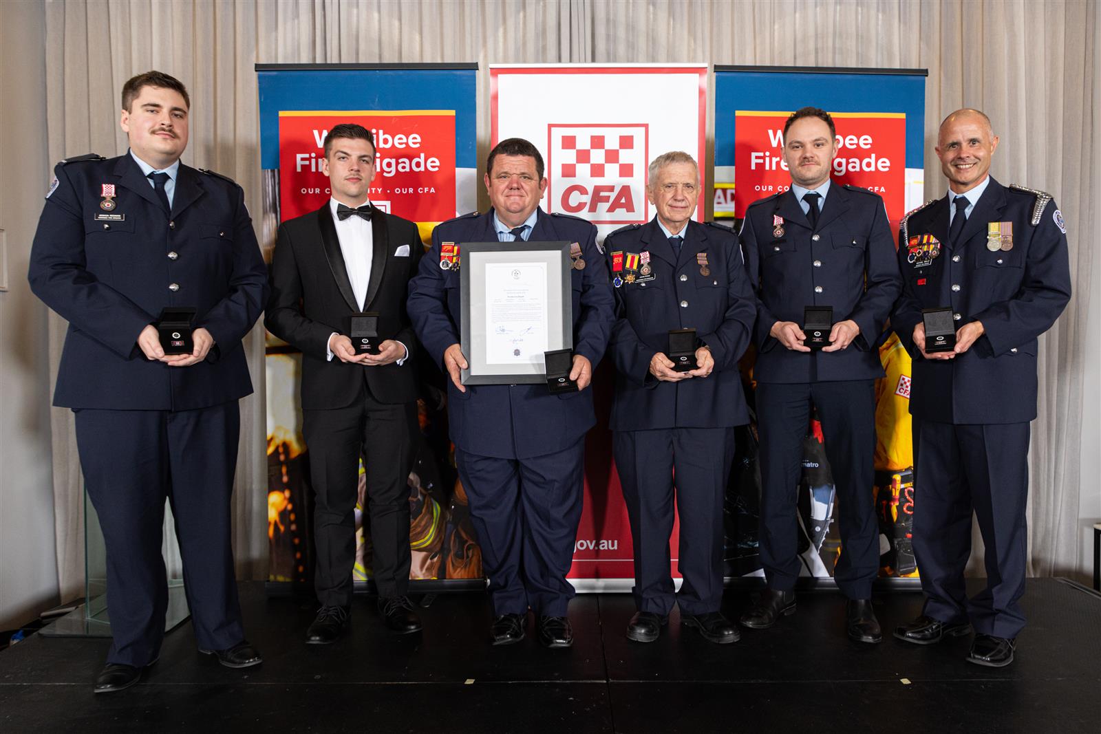 LT Joshua Redman, FF Cameron Ward, FF Paul Ryan, FF John Ryan, FF Sean Cross, Captain Michael Wells and FF Brendon Gill (absent) were presented a Chief Officer's Citation for Service.