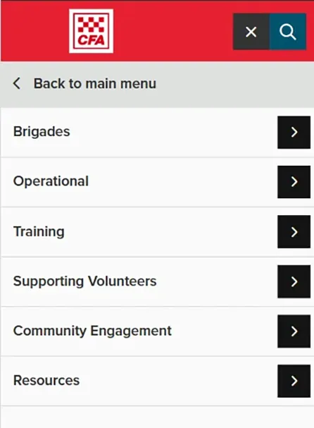 Top navigation expanded